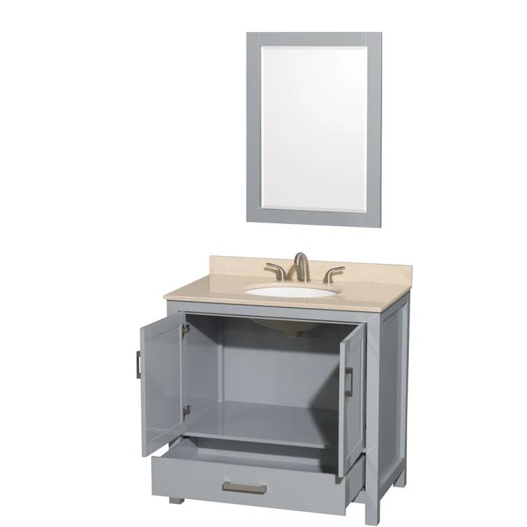 Wyndham Collection Sheffield 36" Freestanding Single Bathroom Vanity with Marble Top with 24" Mirror