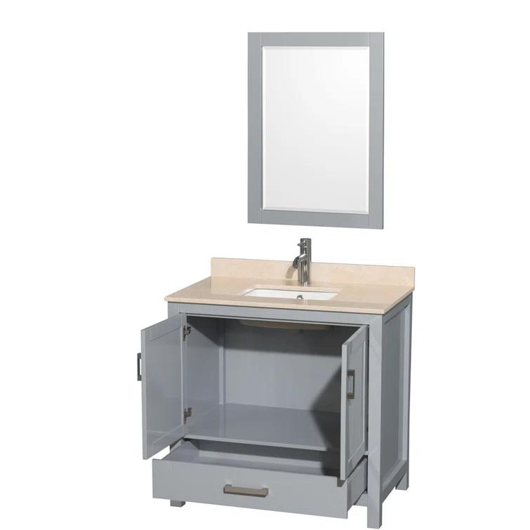 Wyndham Collection Sheffield 36" Freestanding Single Bathroom Vanity with Marble Top with 24" Mirror