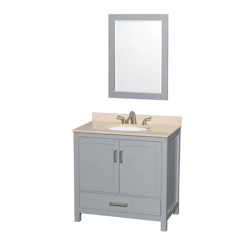 Wyndham Collection Sheffield 36" Freestanding Single Bathroom Vanity with Marble Top with 24" Mirror