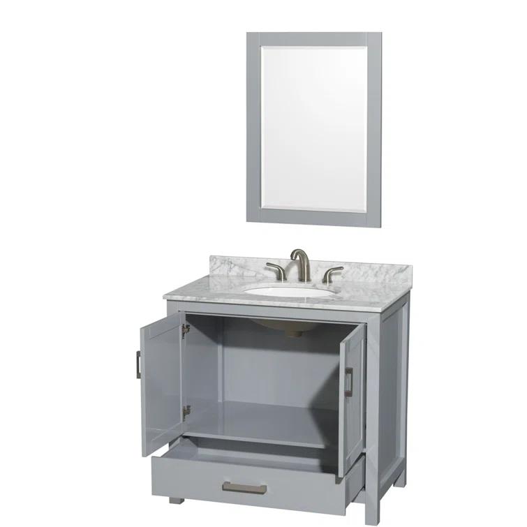 Wyndham Collection Sheffield 36" Freestanding Single Bathroom Vanity with Marble Top with 24" Mirror