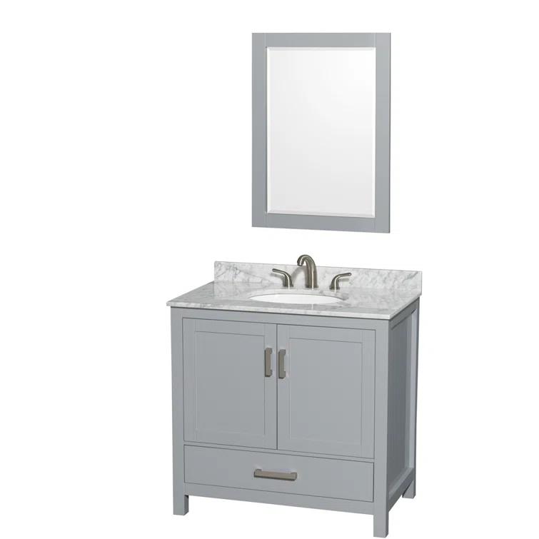 Wyndham Collection Sheffield 36" Freestanding Single Bathroom Vanity with Marble Top with 24" Mirror