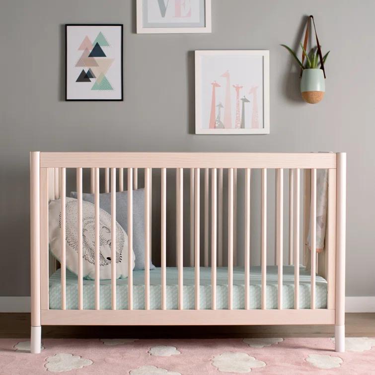 Babyletto Gelato White & Washed Natural Wood 4-in-1 Convertible Baby Crib with Toddler Bed Conversion Kit