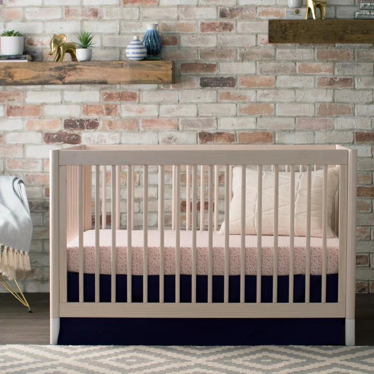 Babyletto Gelato White & Washed Natural Wood 4-in-1 Convertible Baby Crib with Toddler Bed Conversion Kit