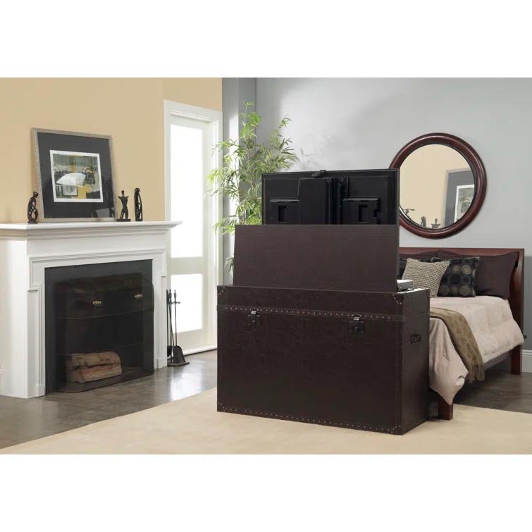 Ellis Trunk Motorized TV Lift Cabinet - Leather-Wrapped TV Stand for up to 46 Inch Wide TV