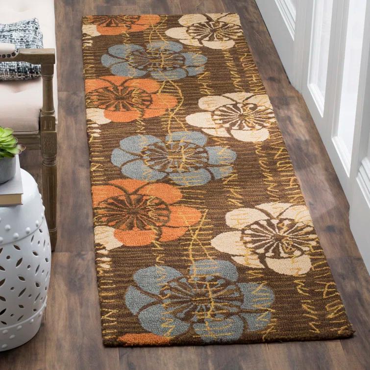 SAFAVIEH Blossom Heidi Floral Flowers Wool Area Rug, Brown/Multi, 2'6" x 4'