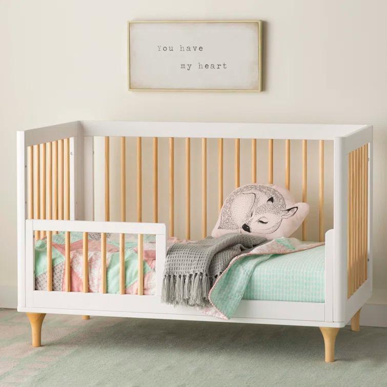 Babyletto Lolly White & Natural Wood 3-in-1 Convertible Baby Crib with Toddler Bed Conversion Kit