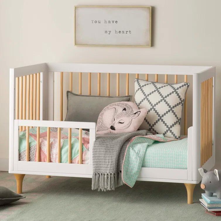 Babyletto Lolly White & Natural Wood 3-in-1 Convertible Baby Crib with Toddler Bed Conversion Kit
