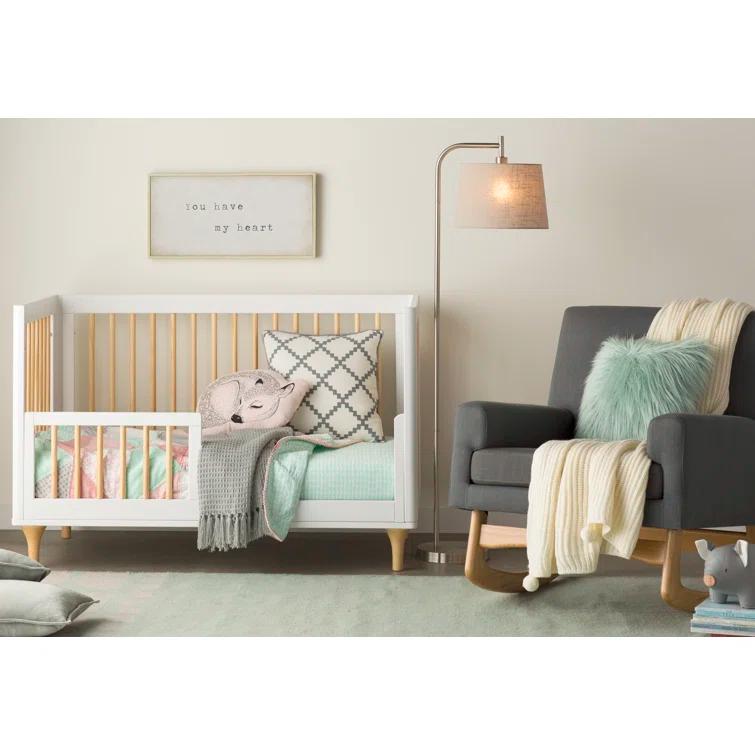 Babyletto Lolly White & Natural Wood 3-in-1 Convertible Baby Crib with Toddler Bed Conversion Kit