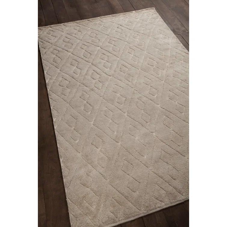 Ivory Geometric Hand-Knotted Wool 5' x 7' Rug