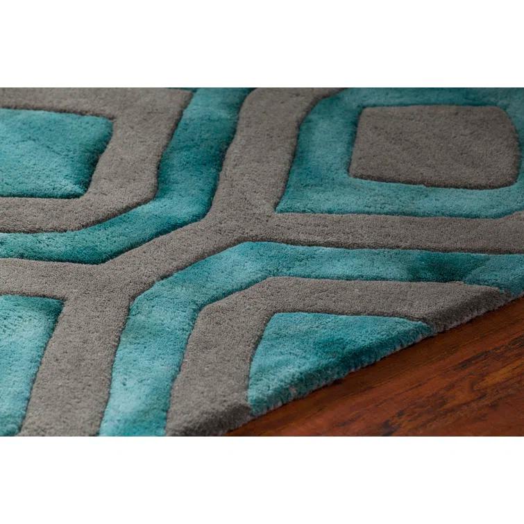 Fran Geometric Handmade Tufted Wool Area Rug in Teal/Gray