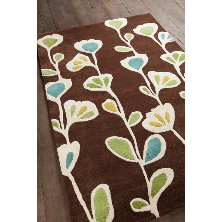 Handmade Blue Floral Tufted Wool Rectangular Rug 7'9" x 10'6"