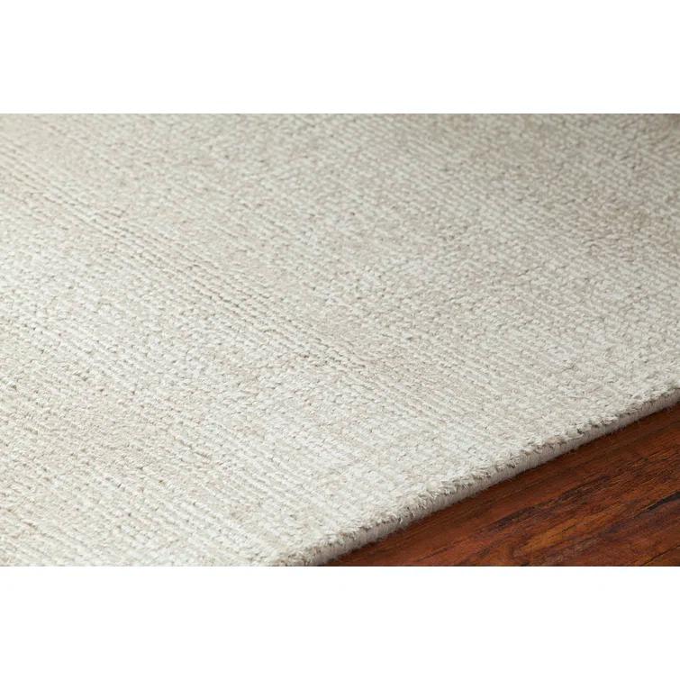 Ivory Rectangular Hand-Woven Wool Blend Area Rug 5' x 7'