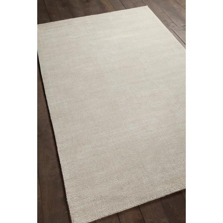 Ivory Rectangular Hand-Woven Wool Blend Area Rug 5' x 7'