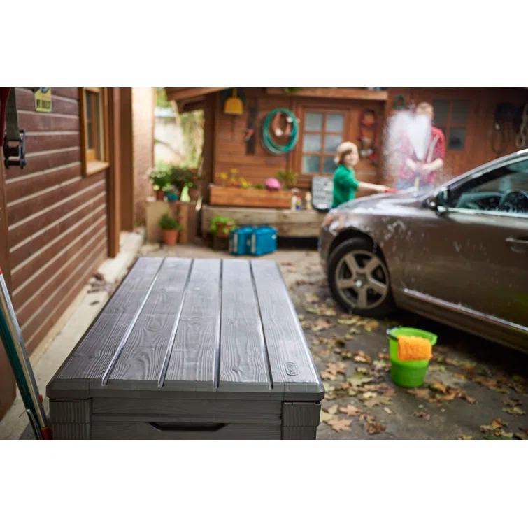 Keter Keter Brightwood 120 Gallon Large Durable Outdoor Storage and Weather Resistant Resin Deck Box