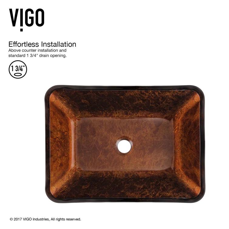 Onyx Rectangular Glass Vessel Bathroom Sink with 11" H Faucet