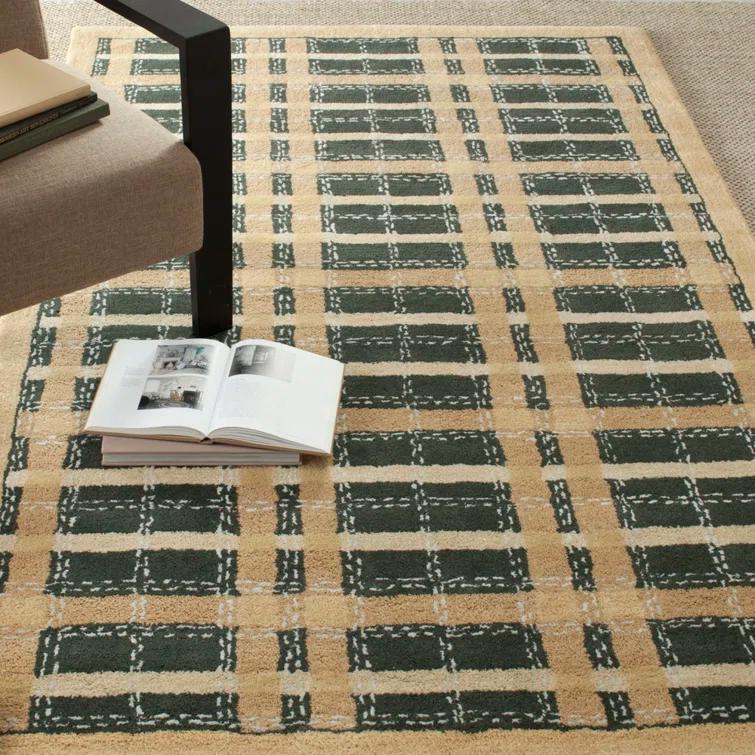 Martha Stewart Hand Tufted Wool/Viscose Plaid Rug in Cornucopia Gold