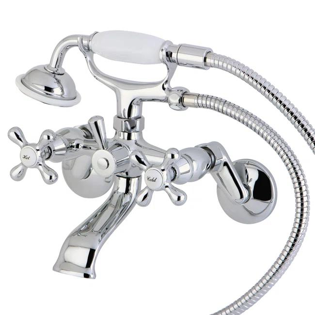 Kingston Brass Kingston Two-Handle 2-Hole Wall Mount Clawfoot Tub Faucet with Hand Shower