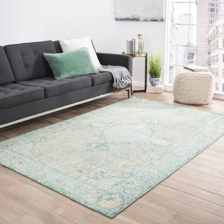 Gray and Beige Hand-Knotted Wool Medallion Rug, 12' x 15'