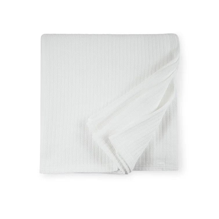 Cozy Herringbone Full-Size Cotton Knit Blanket in White