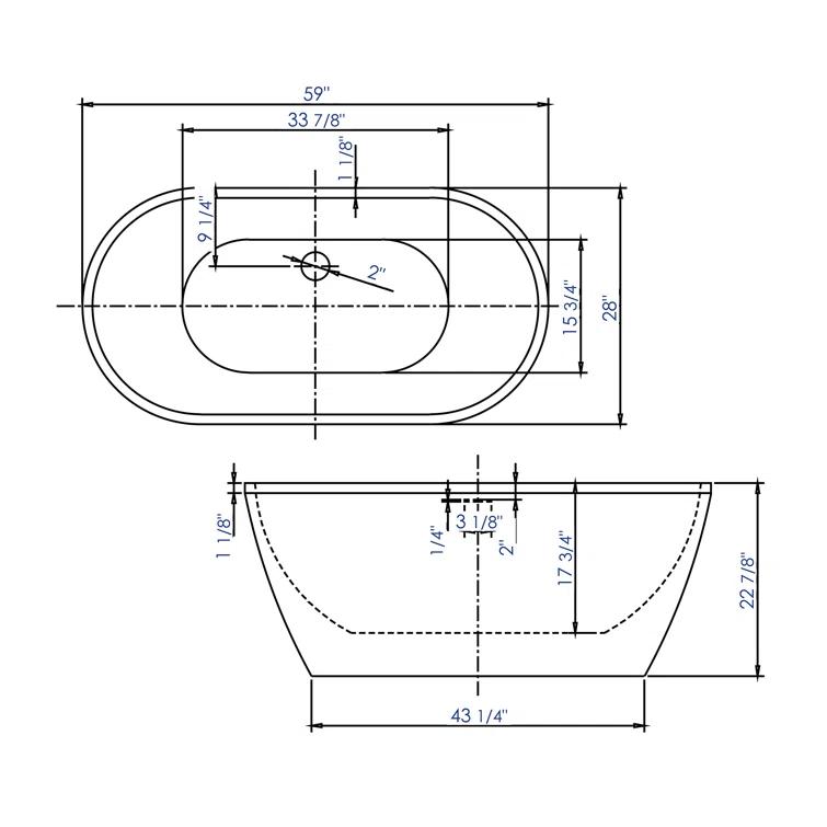 59'' x 28'' Freestanding Soaking Acrylic Bathtub