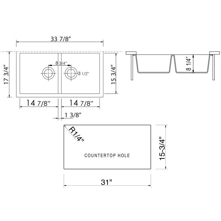 Alfi Brand AB3420UM-C 33.88'' L Undermount Double Bowl Granite Kitchen Sink