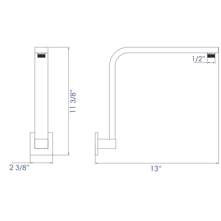 12" Square Raised Wall Mounted Shower Arm