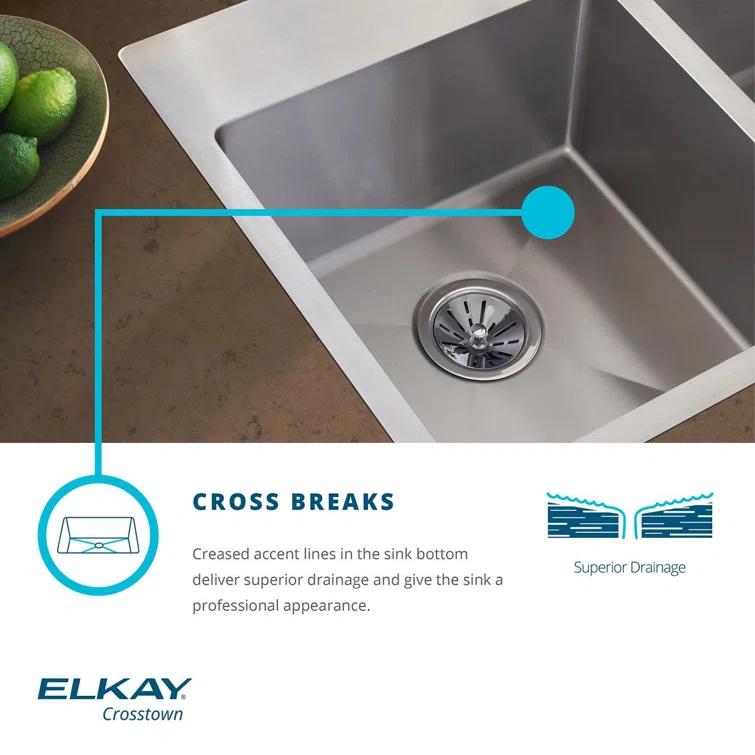 Crosstown Stainless Steel 33" L x 22" W Double Basin Dual Mount Kitchen Sink