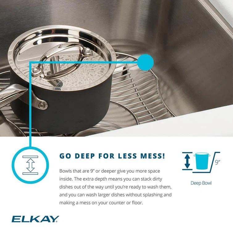 Elkay DLR332210PDMR2 Lustertone 33" L x 22" W Double Basin Drop-In Kitchen Sink with Drain Assembly