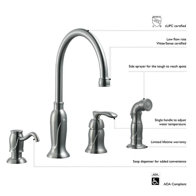 Alcott Hill® Alcott Hill® Helen Kitchen Faucet with Side Spray and Soap Dispenser