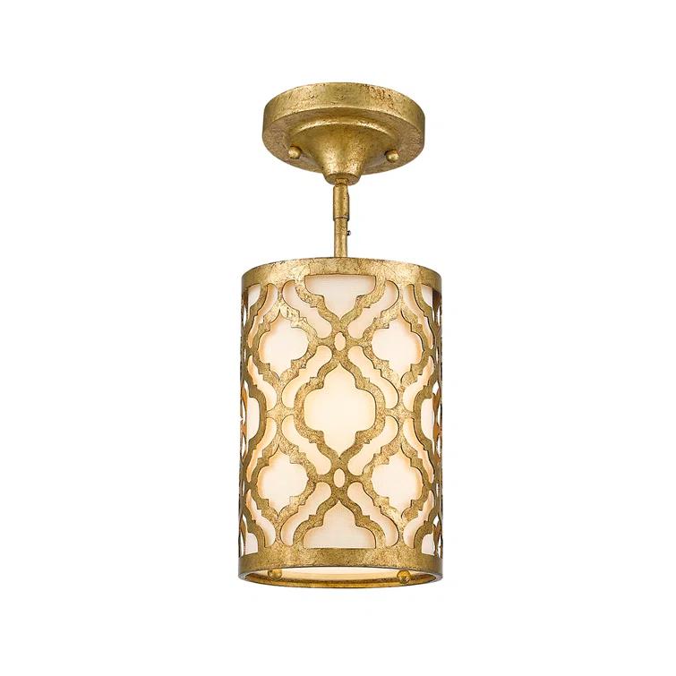 Arabella Distressed Gold Drum Mini Pendant with Acrylic Shade