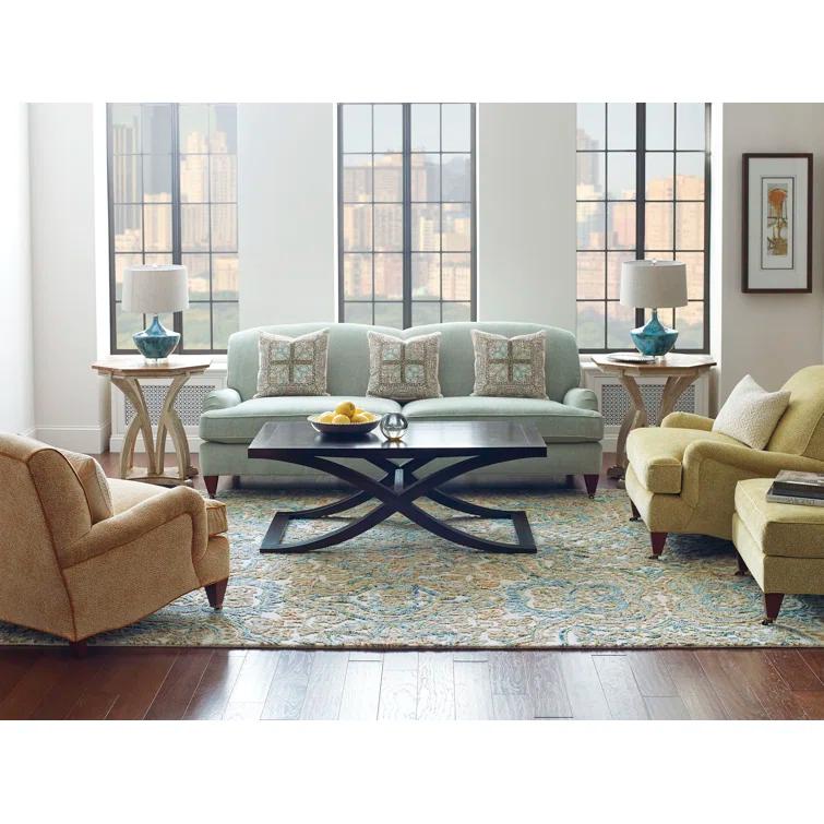 Agra Damask Handmade Tufted Wool Beige/Blue Area Rug