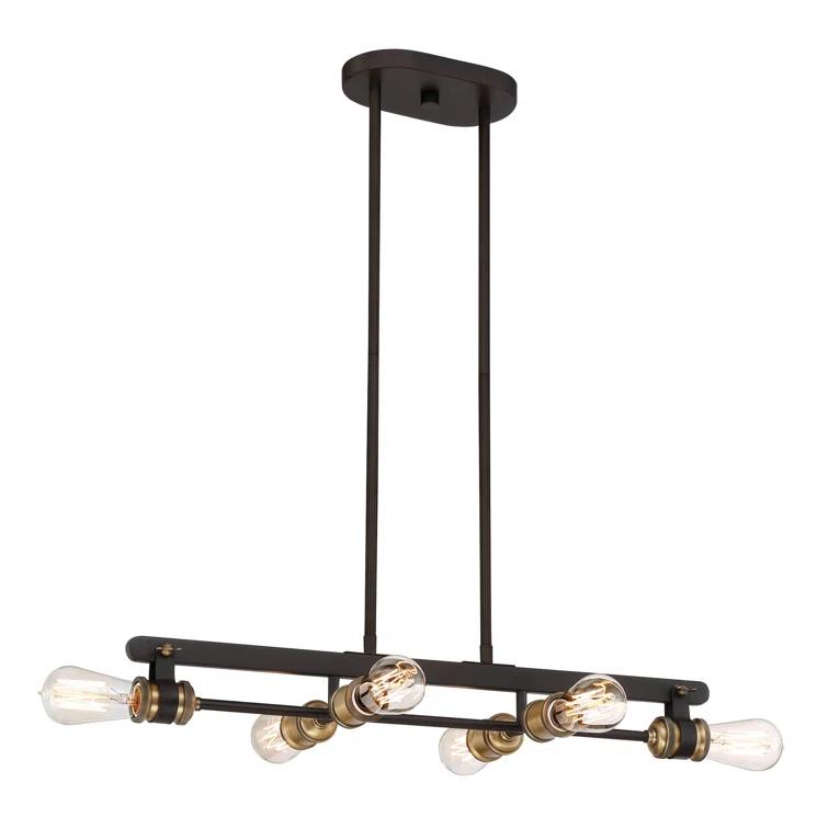 Vintage Bronze and Brass 6-Light Linear Chandelier