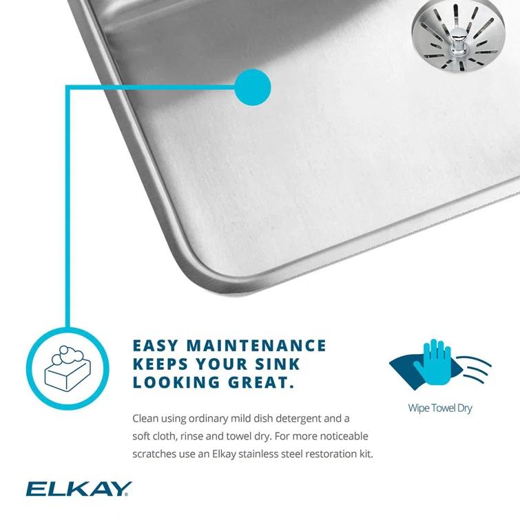 Elkay DLR332210PDMR2 Lustertone 33" L x 22" W Double Basin Drop-In Kitchen Sink with Drain Assembly