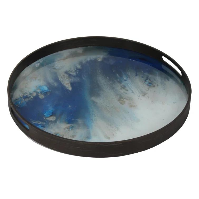 19-Inch Blue Mist Glass Decorative Tray