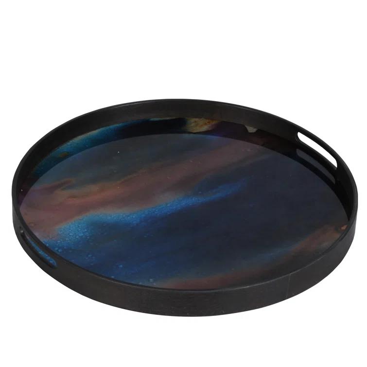 19-Inch Indigo Mirror Glass Decorative Tray