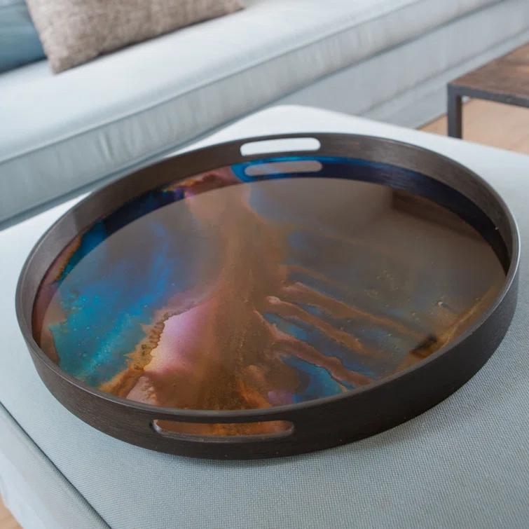 19-Inch Indigo Mirror Glass Decorative Tray