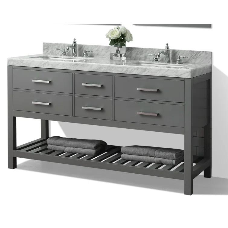 Elizabeth 60 in. Bath Vanity Set in Sapphire Gray with Italian Carrara White Marble Vanity top and White Undermount Basin