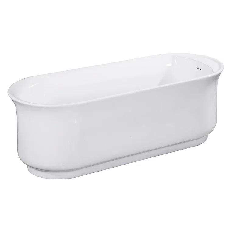 Kingston Brass Aqua Eden 66-Inch Acrylic Oval Double Ended Freestanding Tub with Drain and Anti-Skid Surface