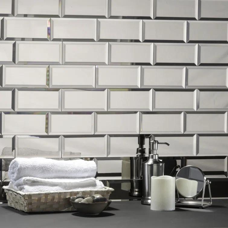 Reflections 3 in. x 6 in. Diamond Grade Glass Mirror Beveled Subway Decorative Kitchen & Bathroom Wall Tile
