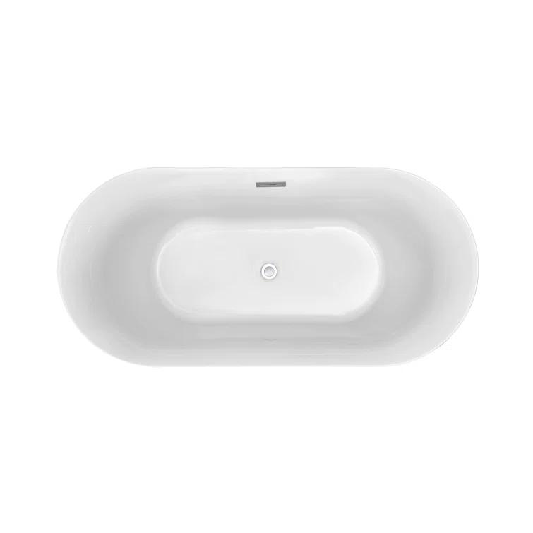59" Streamline Freestanding Soaking Acrylic Bathtub With Drain and Bamboo Tray