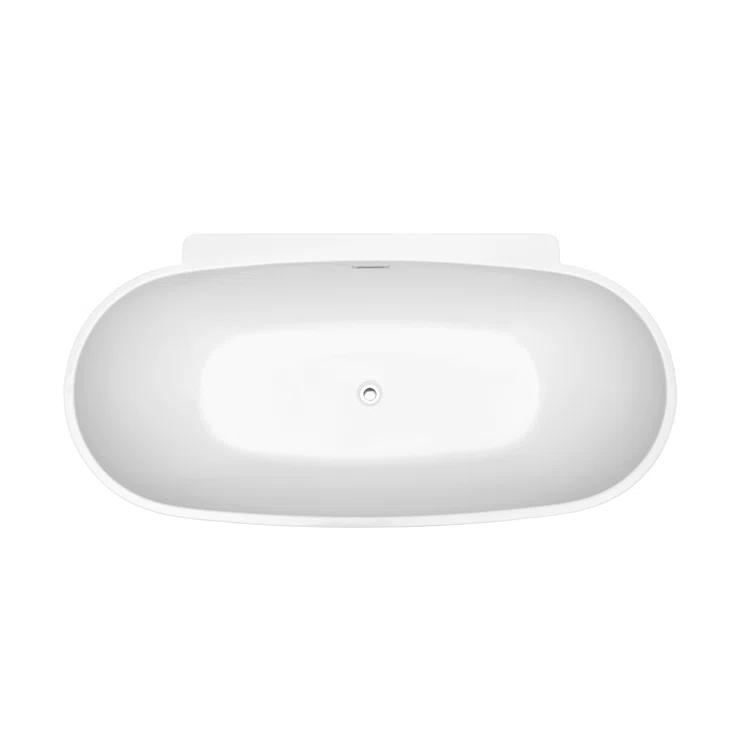 59" Streamline Freestanding Soaking Acrylic Bathtub With Drain and Bamboo Tray