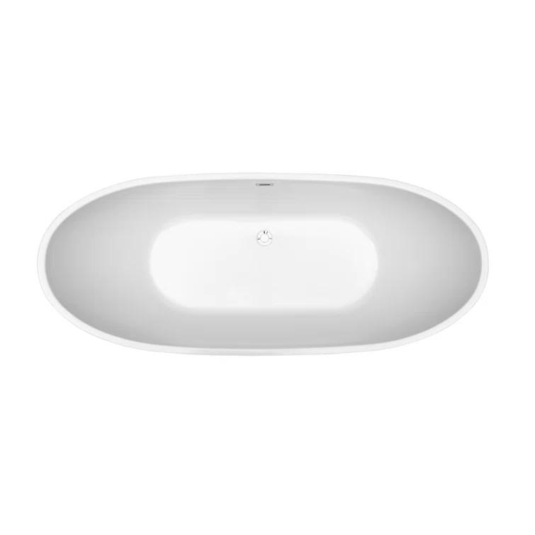 Streamline Bath 62" Streamline Freestanding Soaking Acrylic Bathtub With Drain and Bamboo Tray N-580-62FSWH-FM
