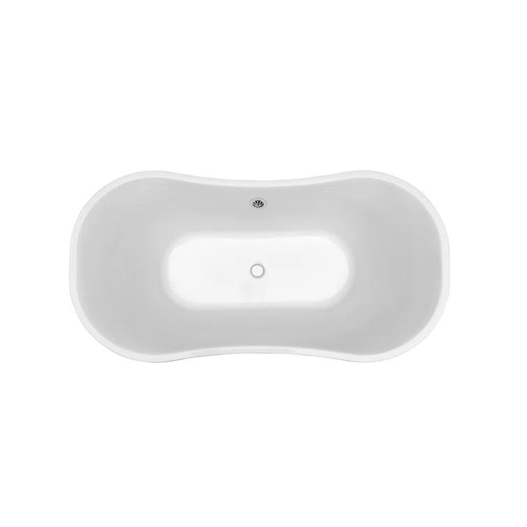 68" Streamline Freestanding Soaking Acrylic Bathtub With Drain and Bamboo Tray