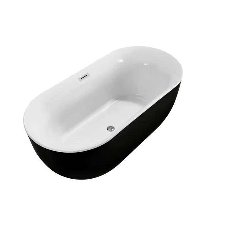 59" Streamline Freestanding Soaking Acrylic Bathtub With Drain and Bamboo Tray