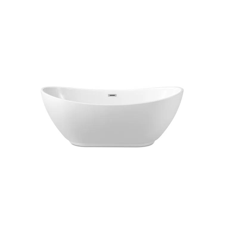 Streamline Bath 62" Streamline Freestanding Soaking Acrylic Bathtub With Drain and Bamboo Tray N-580-62FSWH-FM