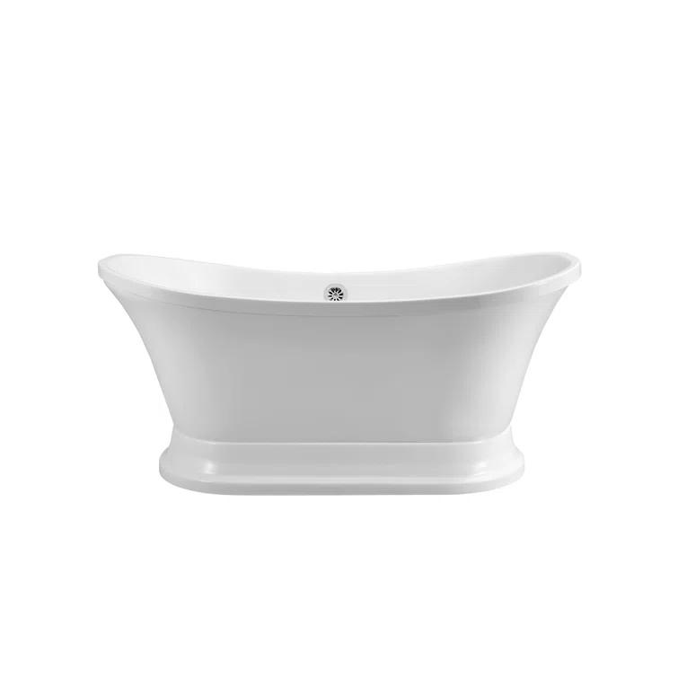 68" Streamline Freestanding Soaking Acrylic Bathtub With Drain and Bamboo Tray