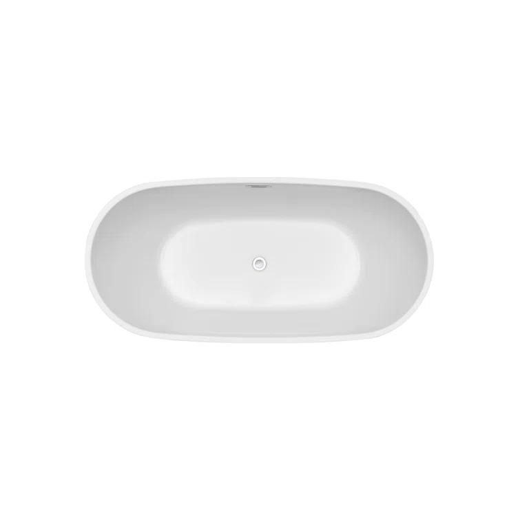 59" Streamline Freestanding Soaking Acrylic Bathtub With Drain and Bamboo Tray