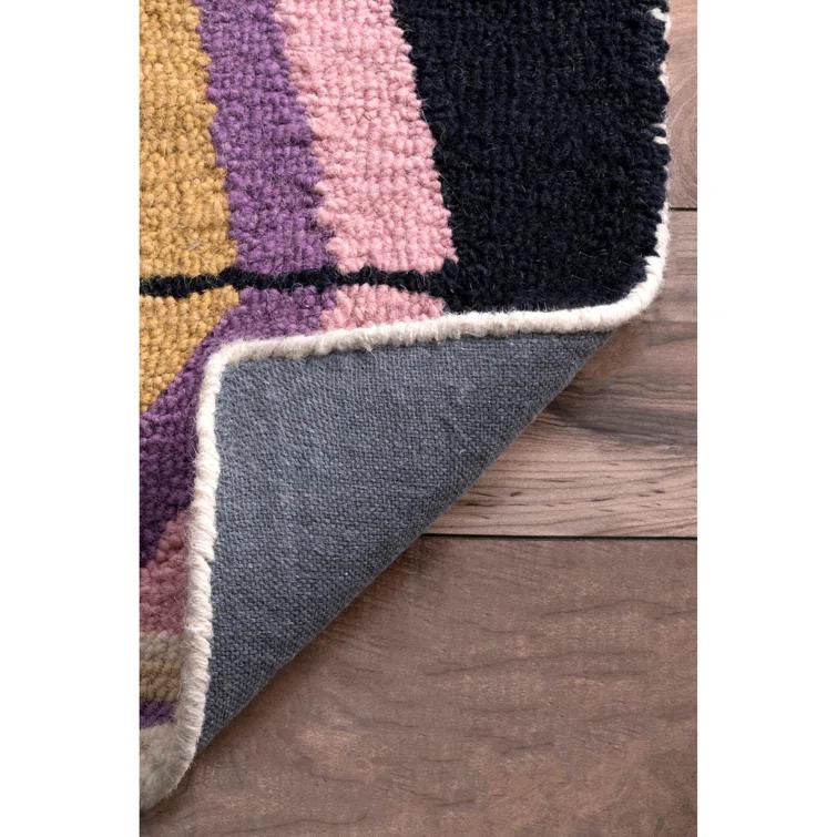 Leiarna Geometric Wool Runner Rug for Living Room Bedroom Dining Room Entryway Hallway Kitchen, Multicolor/Black