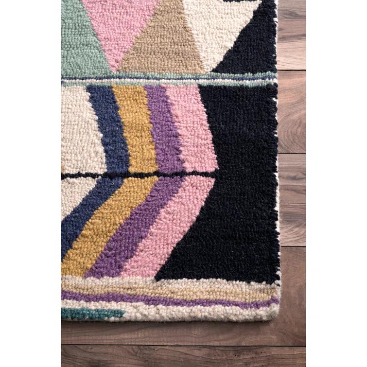 Leiarna Geometric Wool Runner Rug for Living Room Bedroom Dining Room Entryway Hallway Kitchen, Multicolor/Black