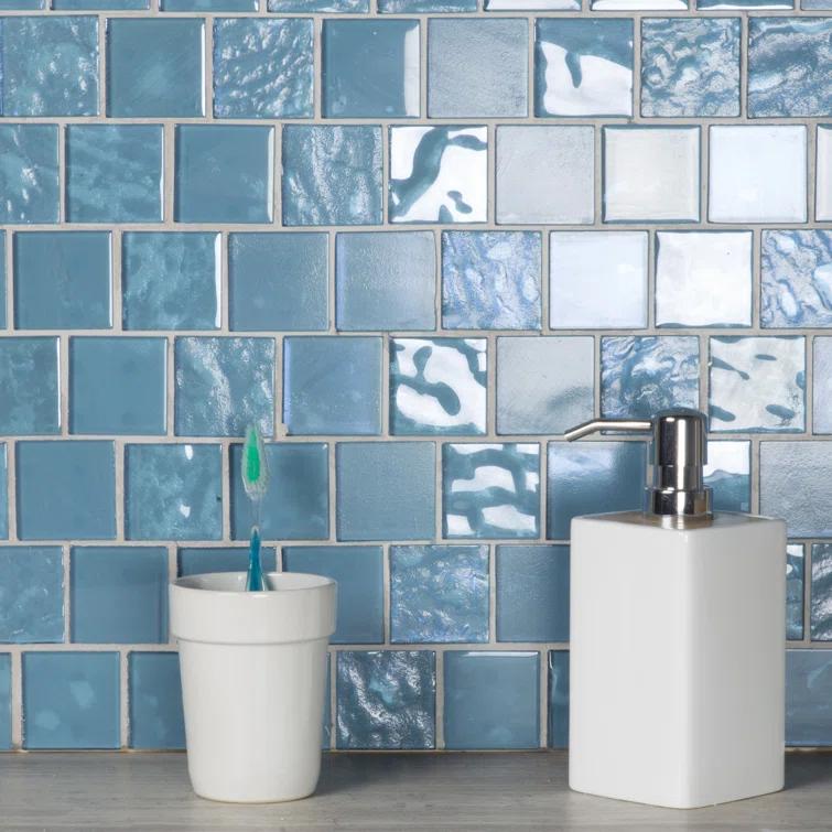 Landscape 2 in. x 2 in. Translucent Glass Plastic Face Mounted Brick Mosaic Designer Pool Tile